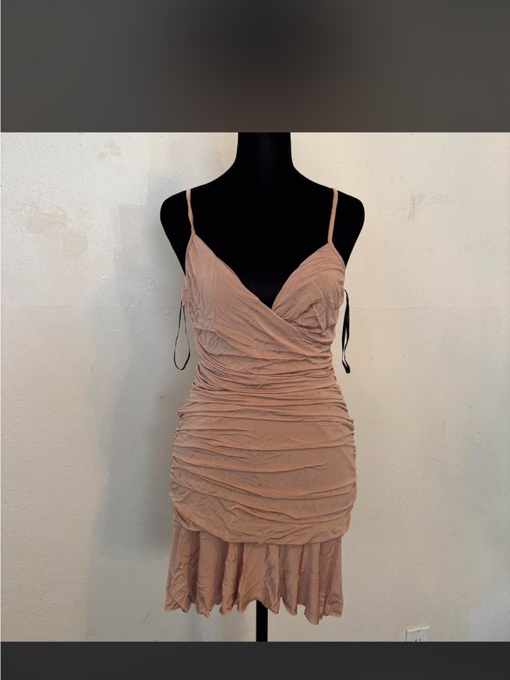 Forever 21 Ruched Spaghetti Strap Mini Dress in Blush Pink